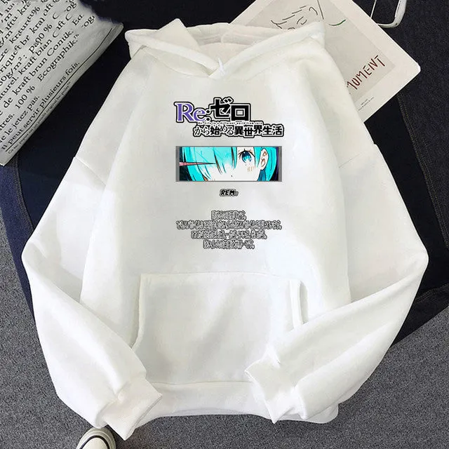 Anime Re ZERO Starting Life In Another World Kawaii Rem Hoodies Funny Cartoon Casual Sweatshirt