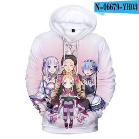 Anime Re:Zero Starting Life in Another World Casual Pullover Oversized Hoodies Hooded Sweatshirt