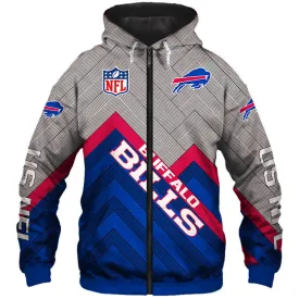 Buffalo Bills NFL Rugby Team Printed Zip Up Hoodie