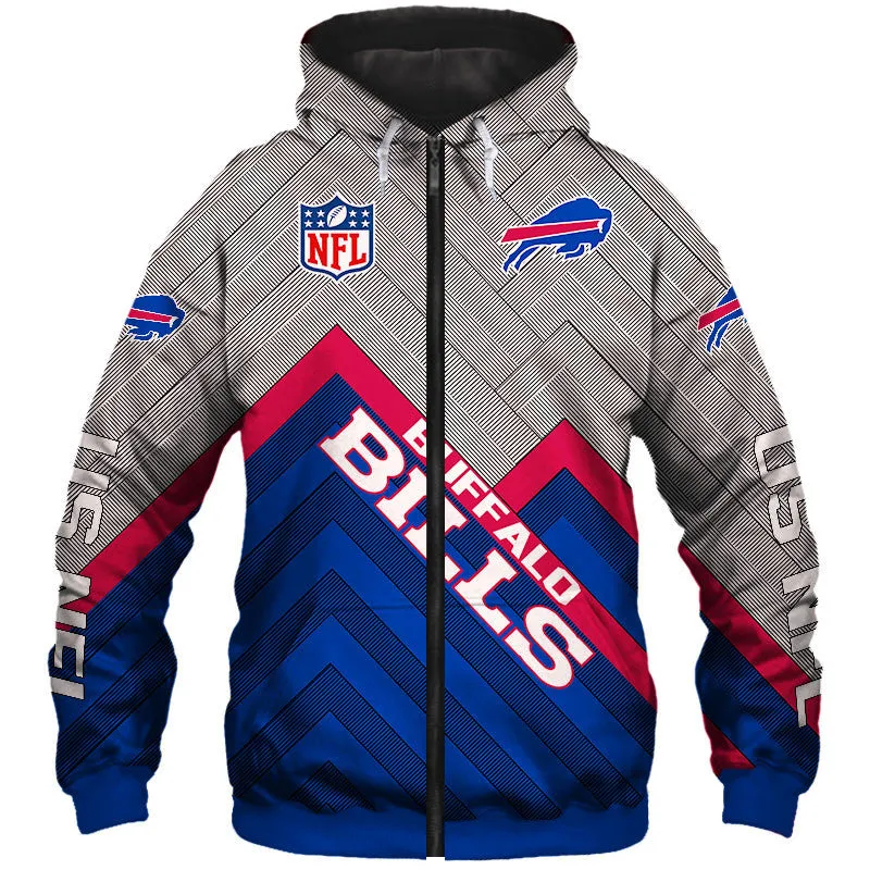 Buffalo Bills NFL Rugby Team Printed Zip Up Hoodie