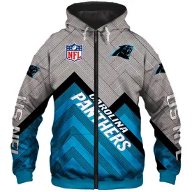 Carolina Panthers NFL Rugby Team Printed Zip Up Hoodie