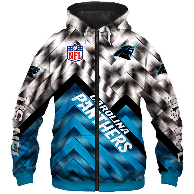 Carolina Panthers NFL Rugby Team Printed Zip Up Hoodie