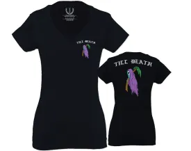 Good Vibe Summer Palm Graphic Till Death Cool Bones surf Obei Society For Women V neck fitted T Shirt