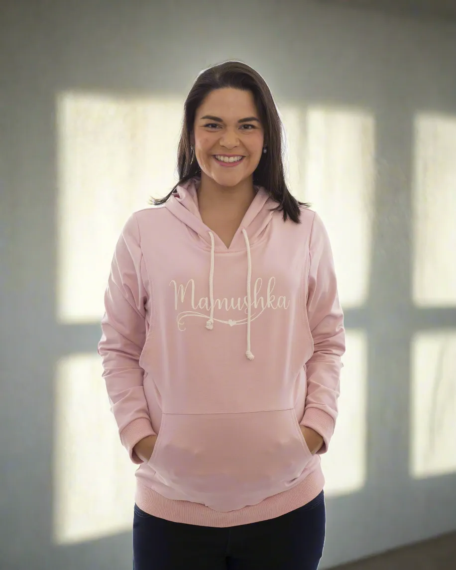 Mamushka Active Maternity & Nursing Hoodie - Rose Gold / White Print
